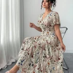 Plus Size Womens Ditsy Floral V Neck Maxi Dress 3 | PricZone