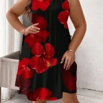 Plus Size Red Tropical Floral Print Halter Neck Summer Dress 5 | PricZone Plus Size Red Tropical Floral Print Halter Neck Summer Dress 5 | PricZone