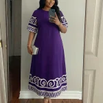 Purple Plus Size Greek Key Pattern Maxi Dress 2 | PricZone