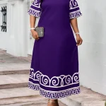 Purple Plus Size Greek Key Pattern Maxi Dress 4 | PricZone