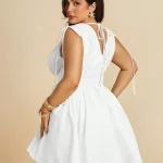 Plus Size VNeck Drawstring Puffy Mini Dress 2 | PricZone Plus Size V Neck Drawstring Puffy Mini Dress 2 | PricZone