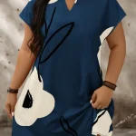 Plus Size Floral Notch VNeck Batwing Sleeve Summer Dress 5 | PricZone Plus Size Floral Notch V Neck Batwing Sleeve Summer Dress 5 | PricZone