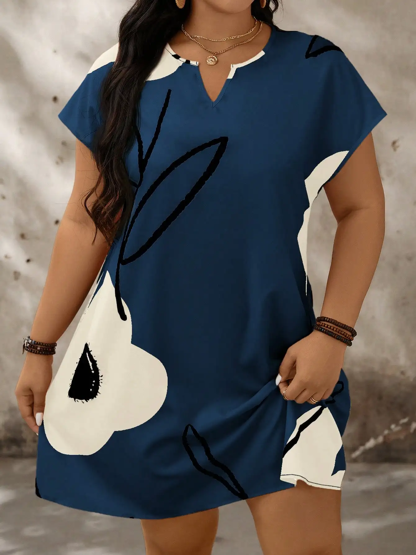 Plus Size Floral Notch VNeck Batwing Sleeve Summer Dress 5 | PricZone Plus Size Floral Notch V Neck Batwing Sleeve Summer Dress 5 | PricZone