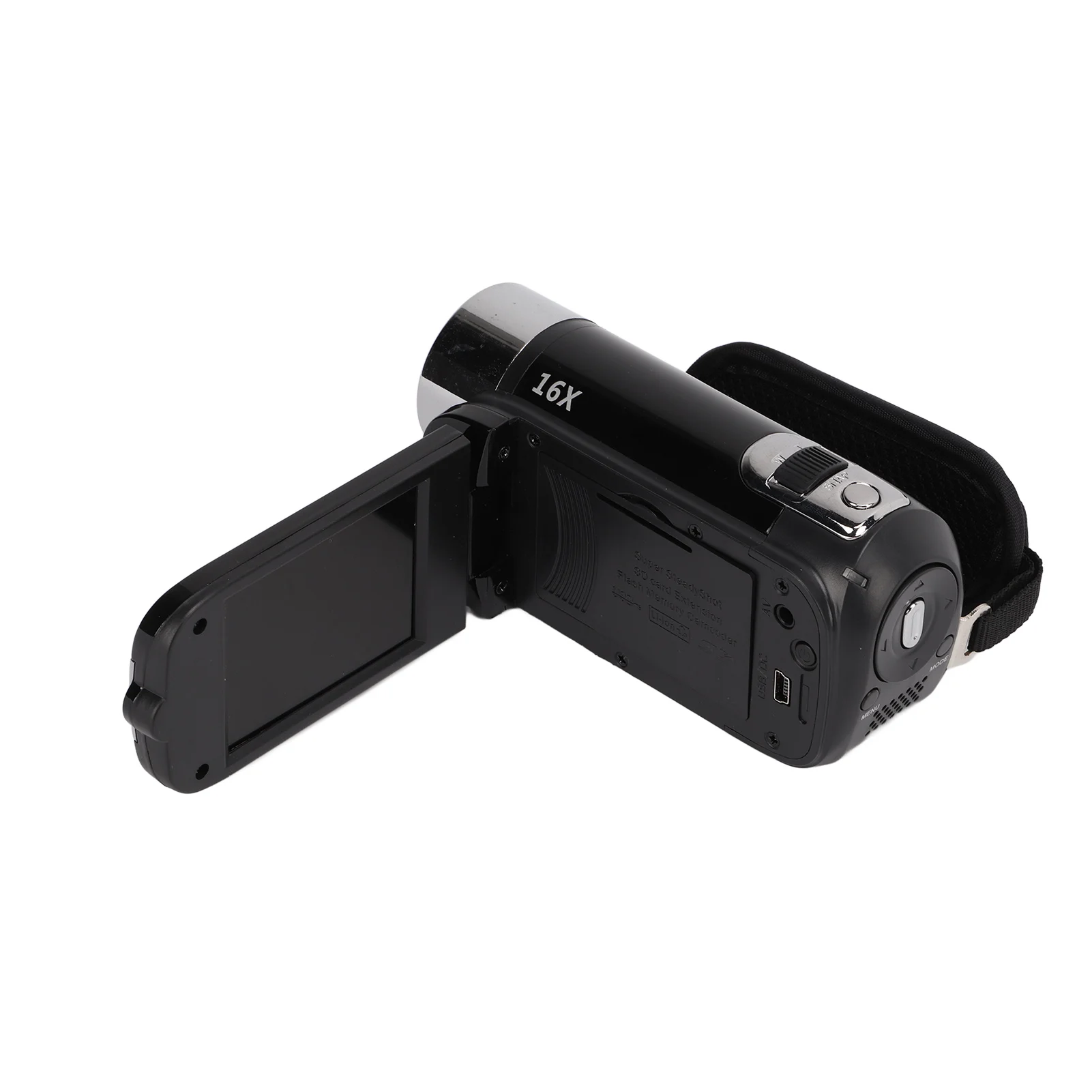 Full HD 1080P Digital Video Camcorder with 16X Zoom 2 | PricZone Handheld camcorder with a 16x zoom lens black body and a fold out LCD screen visible on the side | PricZone