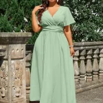 Plus Size Solid Color Wrap Neck Maxi Dress for Formal 1 | PricZone
