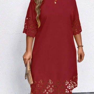 Plus Size Burgundy Hollow Out Summer Dress 2