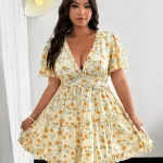 Plus Size Women Summer Chiffon Floral Ruffle Sleeve Mini 1 | PricZone Plus Size Women Summer Chiffon Floral Ruffle Sleeve Mini 1 | PricZone