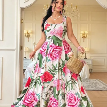Floral Print Floor Length Dress for Women Plus Size 2