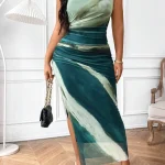Plus Size Tie Dye Maxi Dress with Asymmetrical Neck 5 | PricZone