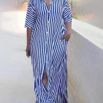 Plus Size Striped Shirt Dress with Side Slit 4 | PricZone Plus Size Striped Shirt Dress with Side Slit 4 | PricZone