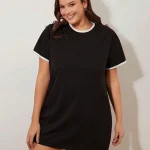 Plus Size Black T Shirt Dress with White Trim Collar 2 | PricZone