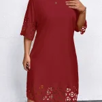 Plus Size Burgundy Hollow Out Summer Dress 1 | PricZone Plus Size Burgundy Hollow Out Summer Dress 1 | PricZone