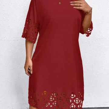 Plus Size Burgundy Hollow Out Summer Dress 1 | PricZone