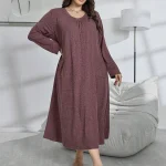 Plus Size VNeck Long Sleeve Pleated Sleep Dress 2 | PricZone Plus Size V Neck Long Sleeve Pleated Sleep Dress 2 | PricZone