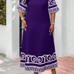 Purple Plus Size Greek Key Pattern Maxi Dress 3 | PricZone