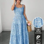 Light Green Tiny Floral Tiered Maxi Dress with Tie Shoulder 5 | PricZone Light Green Tiny Floral Tiered Maxi Dress with Tie Shoulder 5 | PricZone