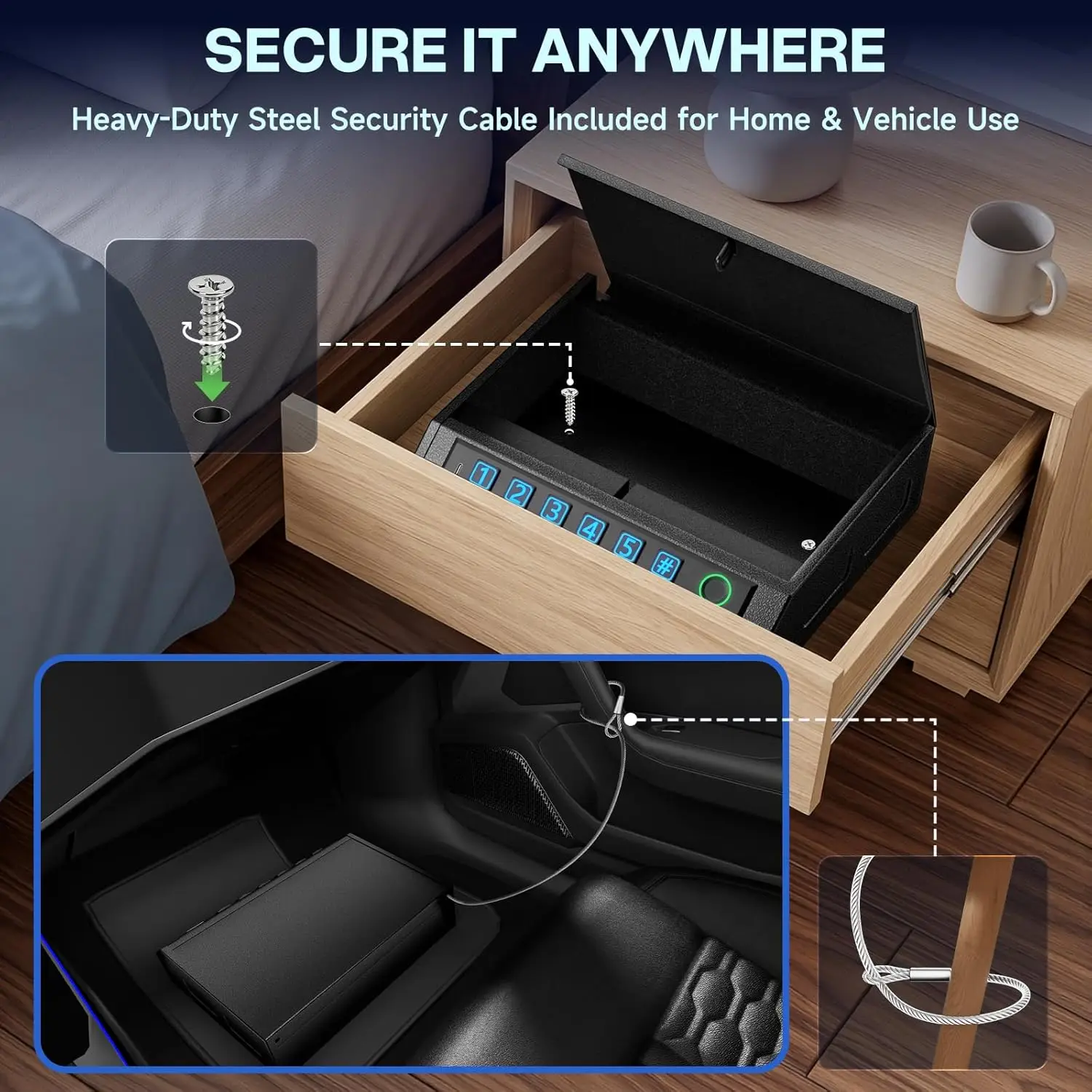 Biometric Handgun Safe with Drop Slot Quick Access LED 10