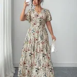 Plus Size Womens Ditsy Floral V Neck Maxi Dress 2 | PricZone