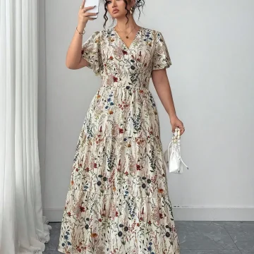 Plus Size Womens Ditsy Floral V-Neck Maxi Dress 2