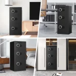 0 Cub Extra Large Home Safe Box Fireproof Waterproof 6 | PricZone Collage of black upright safes with digital keypads placed in living room office bedroom and closet settings | PricZone
