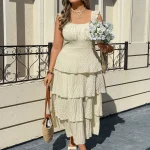 Plus Size Women Solid Color Tiered Ruffled Summer Dress 4 | PricZone Plus Size Women Solid Color Tiered Ruffled Summer Dress 4 | PricZone