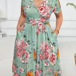Plus Size Womens Floral Wrap Dress with Pockets 6 | PricZone Plus Size Womens Floral Wrap Dress with Pockets 6 | PricZone