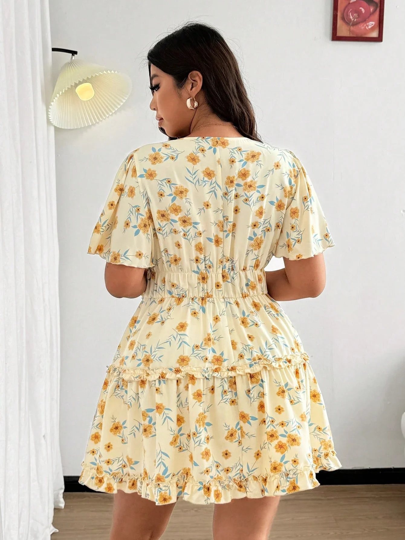 Plus Size Women Summer Chiffon Floral Ruffle Sleeve Mini 6 | PricZone Plus Size Women Summer Chiffon Floral Ruffle Sleeve Mini 6 | PricZone