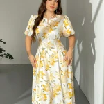 Plus Size Floral Print Midi Dress with Puff Sleeves 6 | PricZone Plus Size Floral Print Midi Dress with Puff Sleeves 6 | PricZone