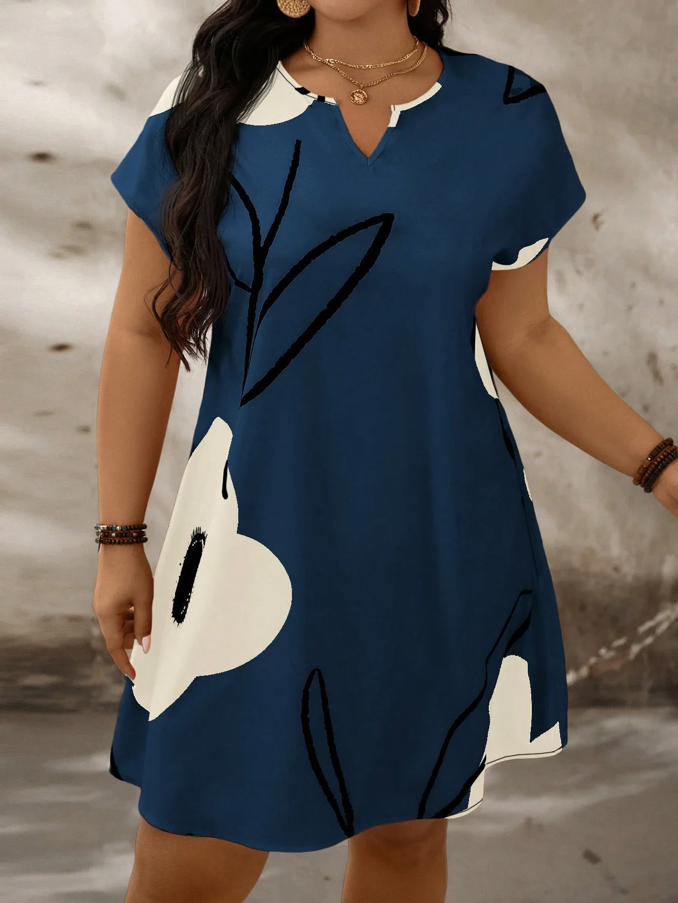 Plus Size Floral Notch VNeck Batwing Sleeve Summer Dress 3 | PricZone Plus Size Floral Notch V Neck Batwing Sleeve Summer Dress 3 | PricZone