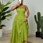 Plus Size Flowy Spaghetti Strap Hollow Out Green Dress 1 | PricZone