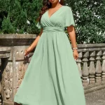 Plus Size Solid Color Wrap Neck Maxi Dress for Formal 4 | PricZone