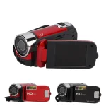 Red handheld camcorder with 16x optical zoom and a fold out LCD screen clearly visible on the side | PricZone
