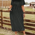 Plus Size Women Striped Pocket Midi Summer Dress 4 | PricZone