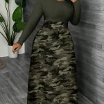 Autumn Winter Camouflage Print Maxi Dress for Plus Size 4 | PricZone