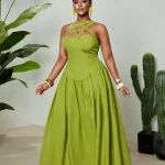 Plus Size Flowy Spaghetti Strap Hollow Out Green Dress 5 | PricZone