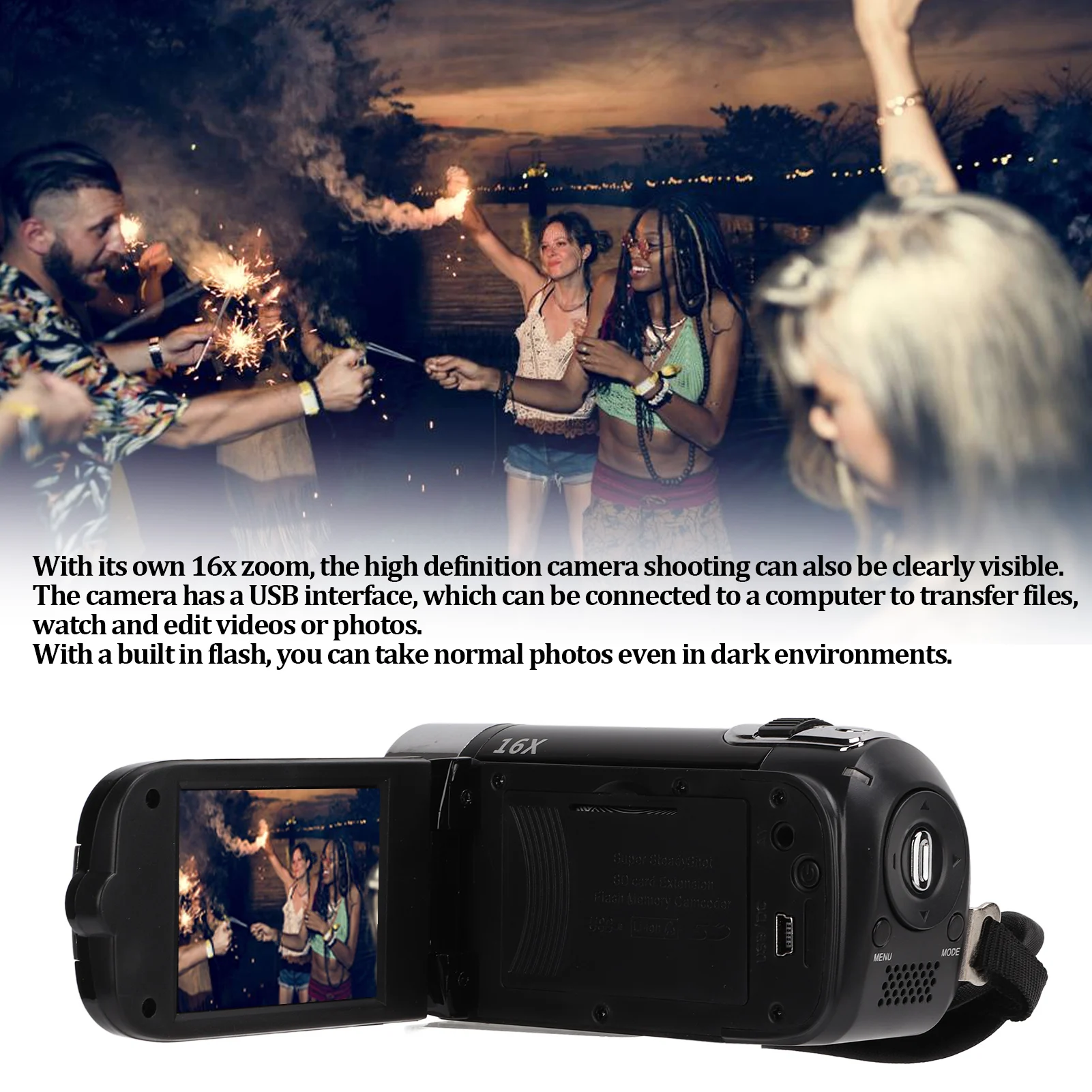 7 Inch Full HD Digital Video Camcorder 4 | PricZone Group of friends celebrating with sparklers at dusk with a handheld camera visible in the foreground | PricZone