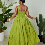 Plus Size Flowy Spaghetti Strap Hollow Out Green Dress 3 | PricZone