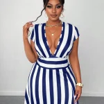 Plus Size Womens Summer Striped Maxi Dress 1 | PricZone