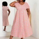 Boho Plus Size V Neck Gingham Long Summer Dress 6 | PricZone