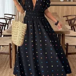 Plus Size Heart Print V Neck Maxi Dress with High Slit 2 | PricZone