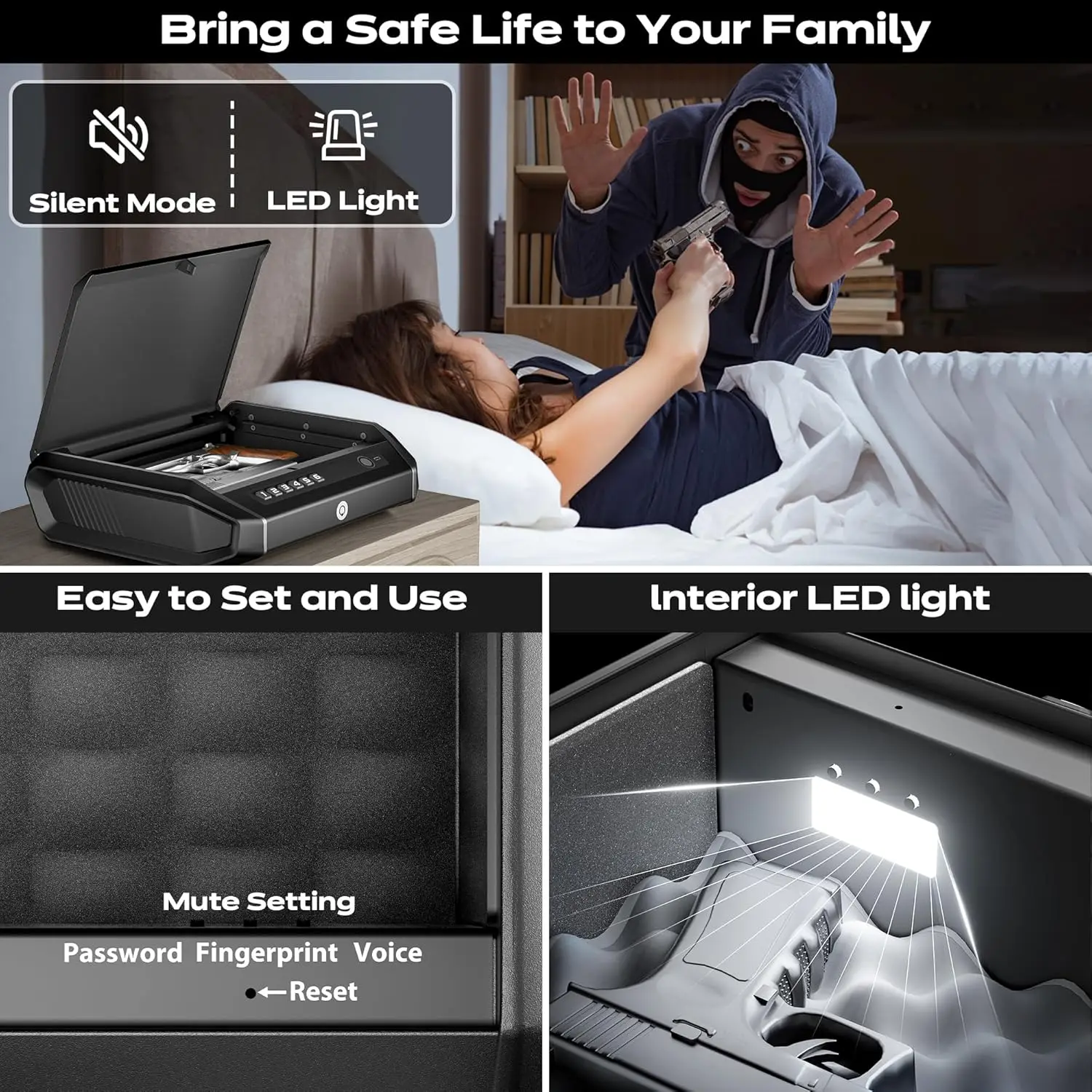 Biometric Gun Safe 0.1S Quick Access for 2-4 Pistols 12