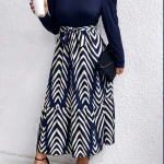 Plus Size Round Neck Long Sleeve Chevron Print Midi Dress 1 | PricZone Plus Size Round Neck Long Sleeve Chevron Print Midi Dress 1 | PricZone