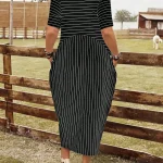 Plus Size Women Striped Pocket Midi Summer Dress 3 | PricZone