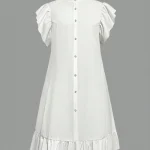 Plus Size Womens Ruffle Trim Casual Dress White 2 | PricZone