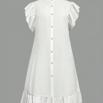 Plus Size Women's Ruffle Trim Casual Dress White 2
