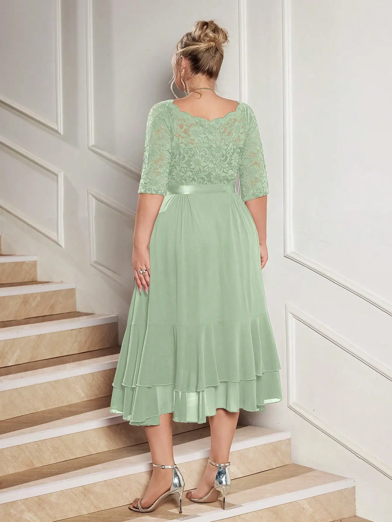 Plus Size Floral Lace Chiffon Cocktail Dress with Ruffle Hem 1 | PricZone Plus Size Floral Lace Chiffon Cocktail Dress with Ruffle Hem 1 | PricZone