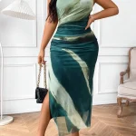Plus Size Tie Dye Maxi Dress with Asymmetrical Neck 6 | PricZone