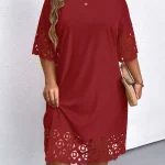 Plus Size Burgundy Hollow Out Summer Dress 4 | PricZone Plus Size Burgundy Hollow Out Summer Dress 4 | PricZone
