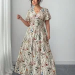 Plus Size Womens Ditsy Floral V Neck Maxi Dress 6 | PricZone