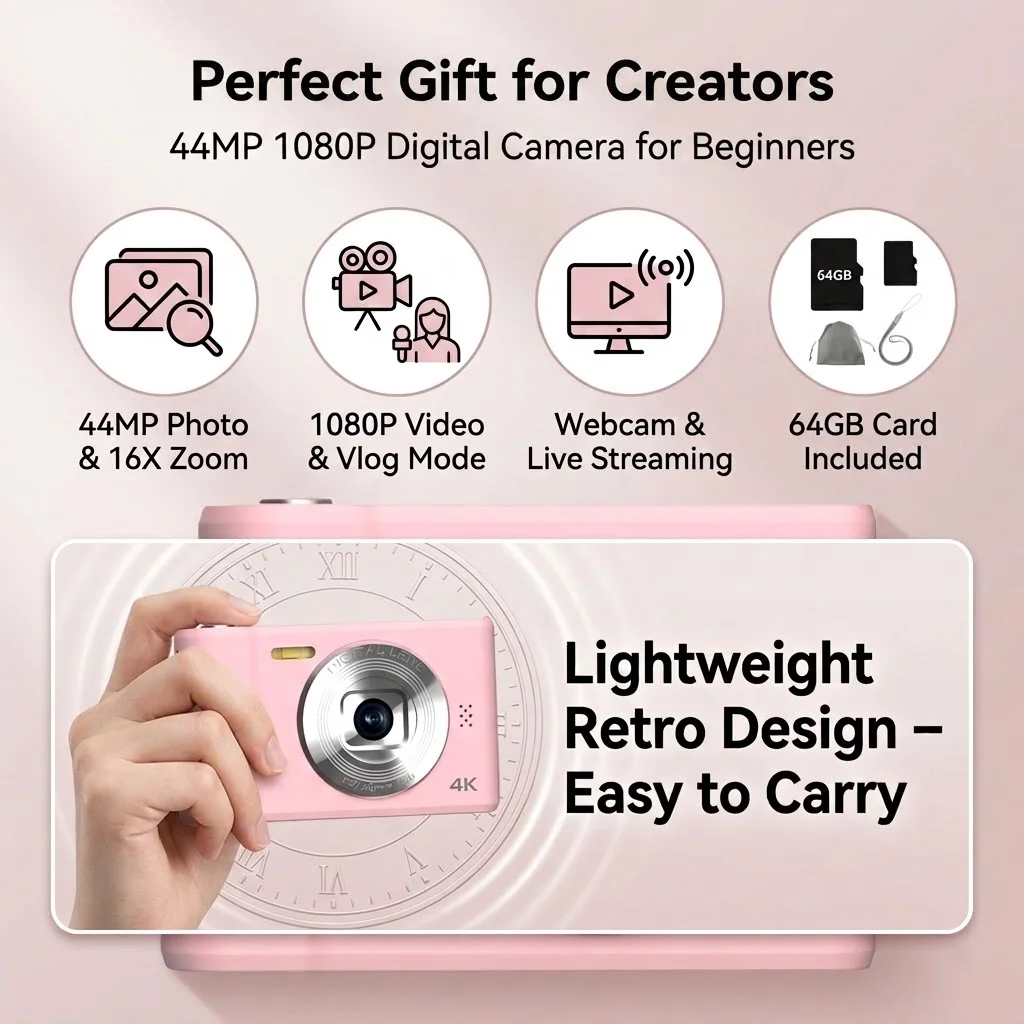 Funny Panda Pink Digital Camera 44Mp 1080P Vlogging 5 | PricZone Funny Panda Pink Digital Camera 44Mp 1080P Vlogging 5 | PricZone